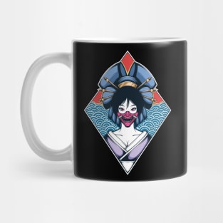 Japanese Geisha Wearing Oni Mask Mug